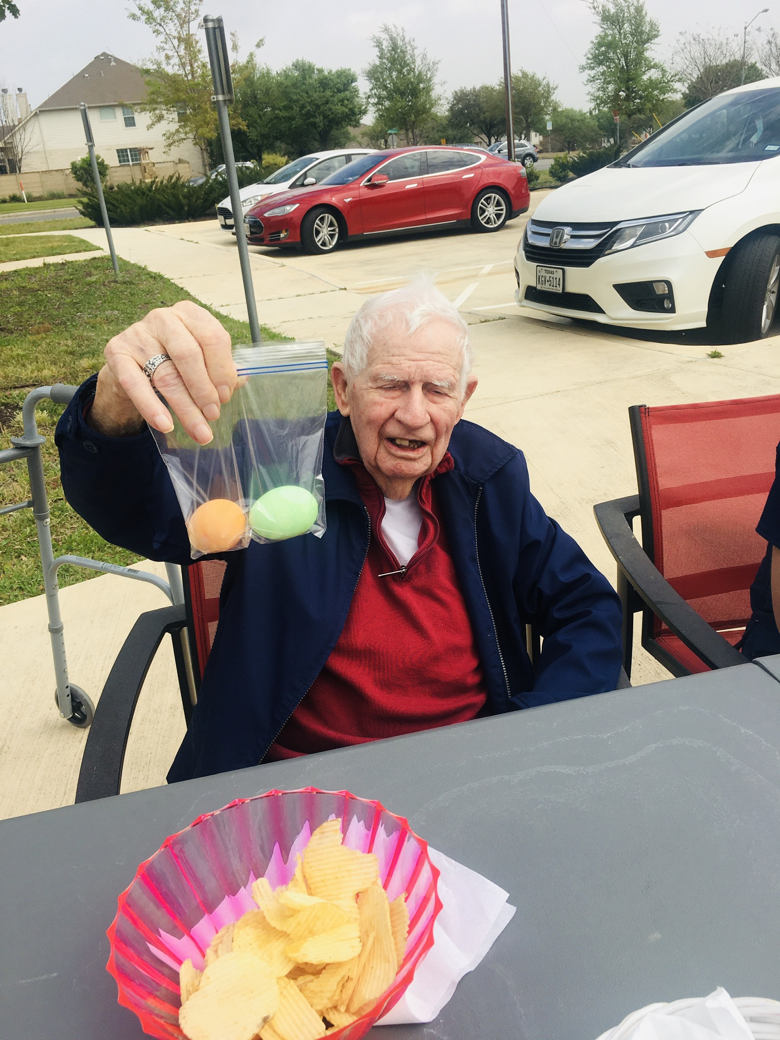 residents dyeing easter eggs